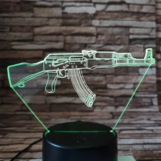 Gépfegyver AK-47 7 színű 3D led lámpa