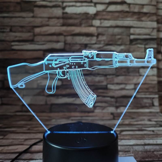 Gépfegyver AK-47 7 színű 3D led lámpa