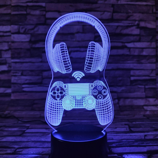 Kontroller & Fejhallgató 7 színű 3D led lámpa