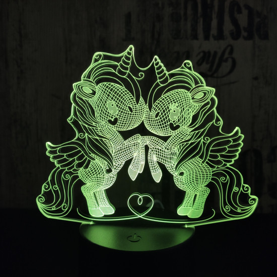 Két kicsi egyszarvú 7 színű  3D led lámpa