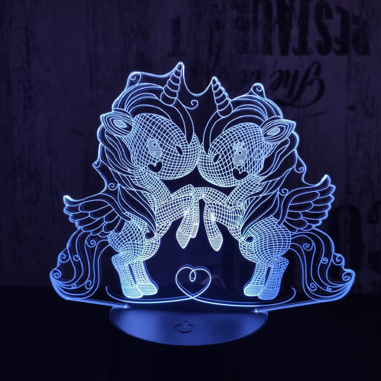 Két kicsi egyszarvú 7 színű  3D led lámpa