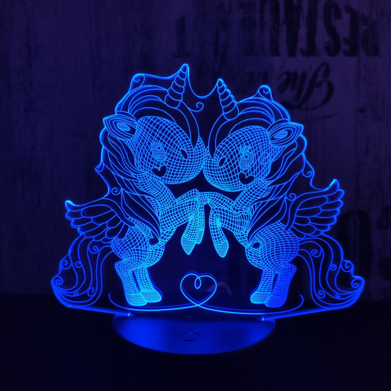 Két kicsi egyszarvú 7 színű  3D led lámpa