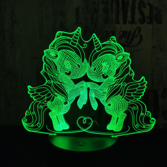 Két kicsi egyszarvú 7 színű  3D led lámpa