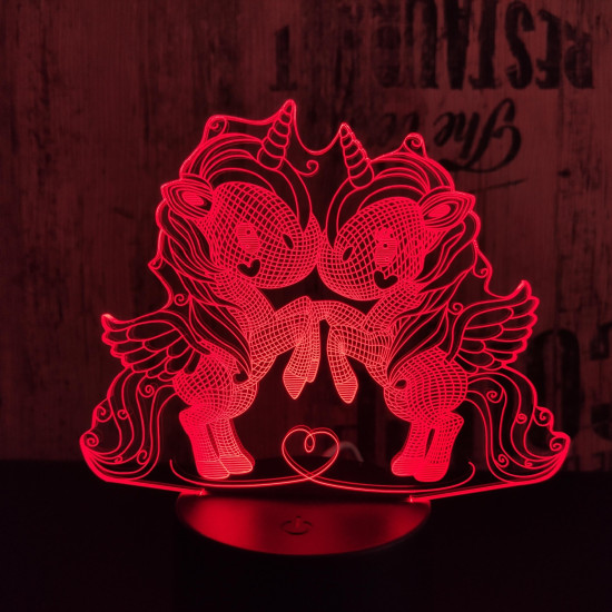 Két kicsi egyszarvú 7 színű  3D led lámpa