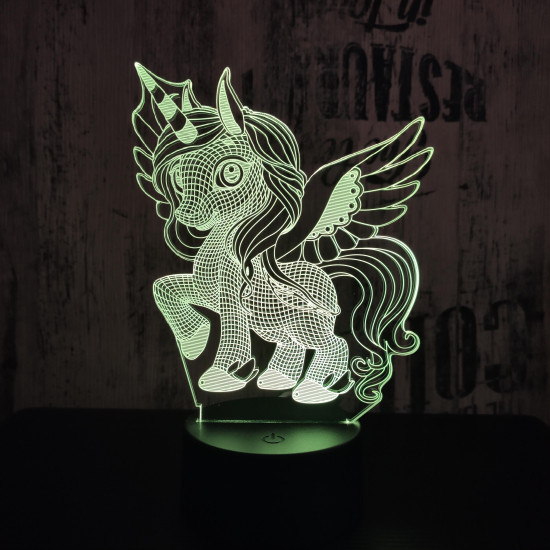 Kicsi Pegazus 2  7 színű  3D led lámpa