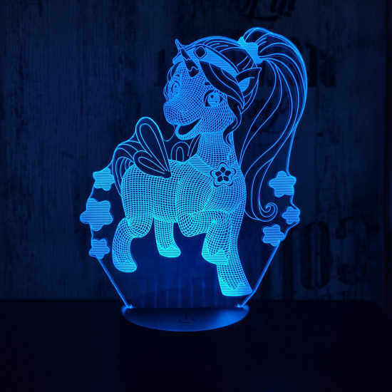 Csillagos kicsi Pegazus 7 színű 3D led lámpa