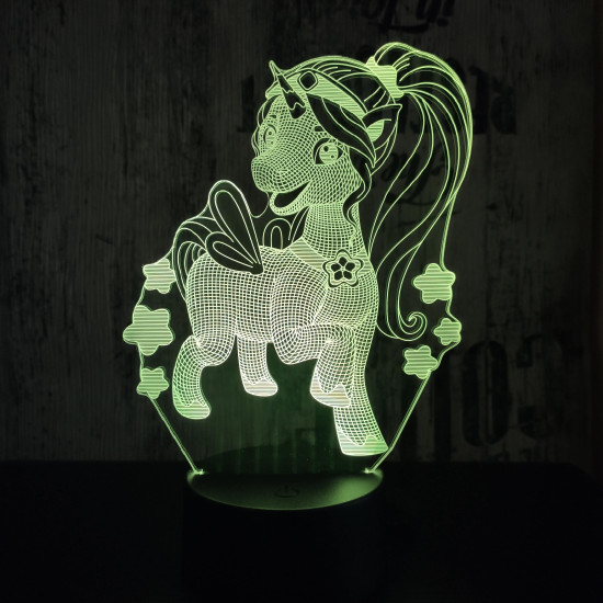 Csillagos kicsi Pegazus 7 színű 3D led lámpa