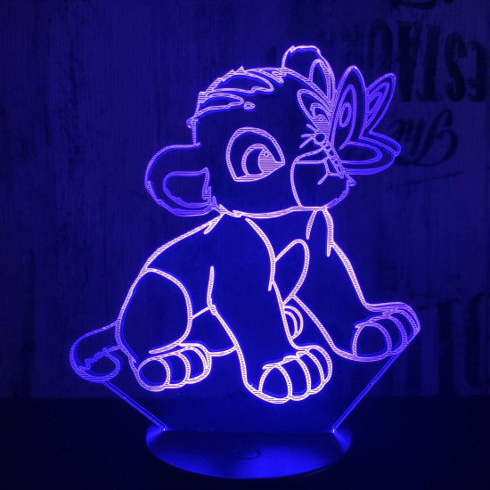 Oroszlán kölyök és a pillangó  7 színű 3D led lámpa