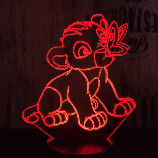 Oroszlán kölyök és a pillangó  7 színű 3D led lámpa