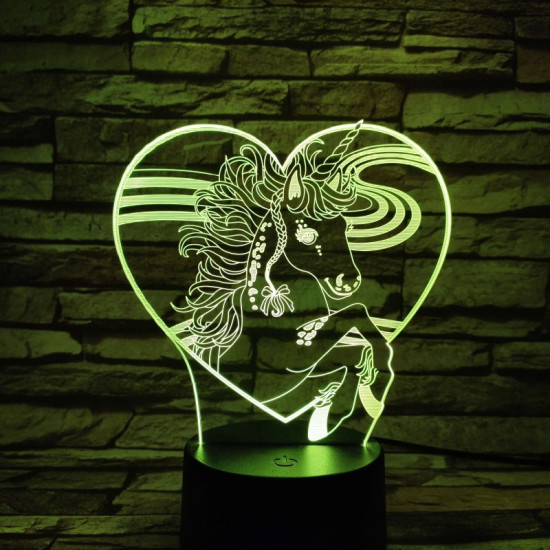 Unikornis Szívben 7 színű 3D led lámpa