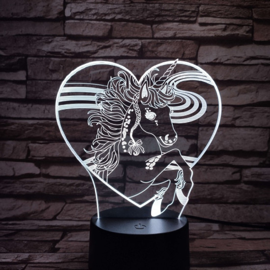 Unikornis Szívben 7 színű 3D led lámpa