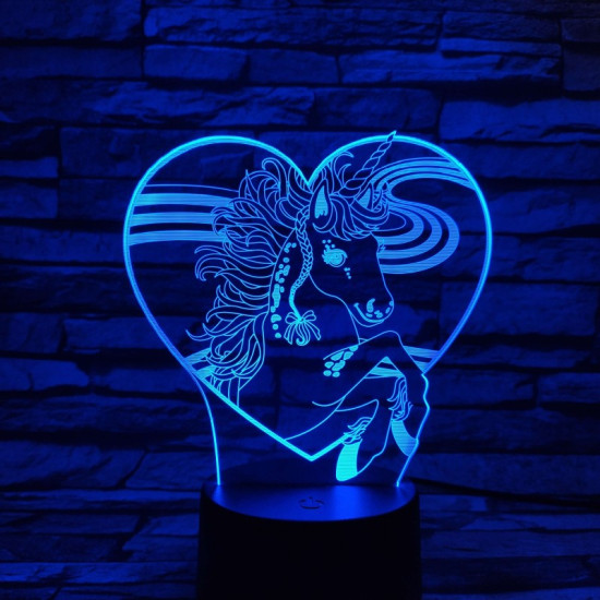 Unikornis Szívben 7 színű 3D led lámpa