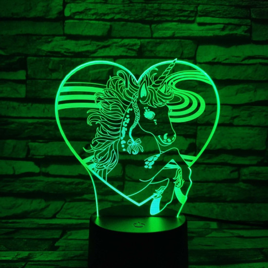 Unikornis Szívben 7 színű 3D led lámpa