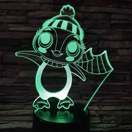 Pingvin lány sapkás 7 színű 3D led lámpa