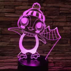 Pingvin lány sapkás 7 színű 3D led lámpa