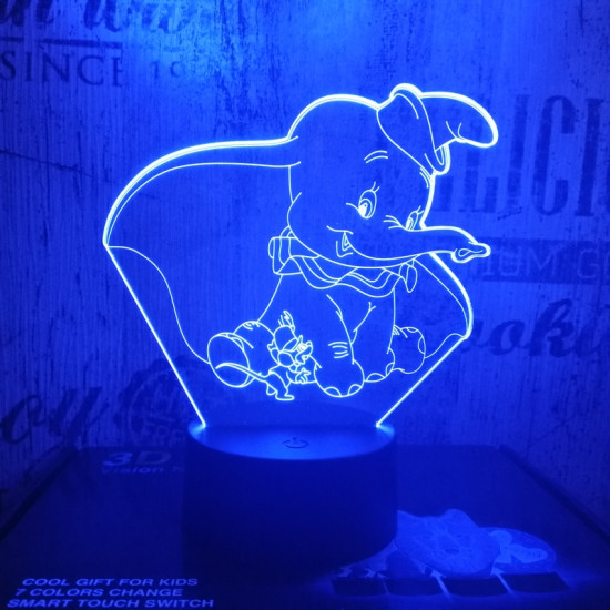 Bébi elefánt & kisegér 7 színű 3D led lámpa