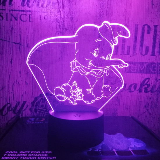 Bébi elefánt & kisegér 7 színű 3D led lámpa