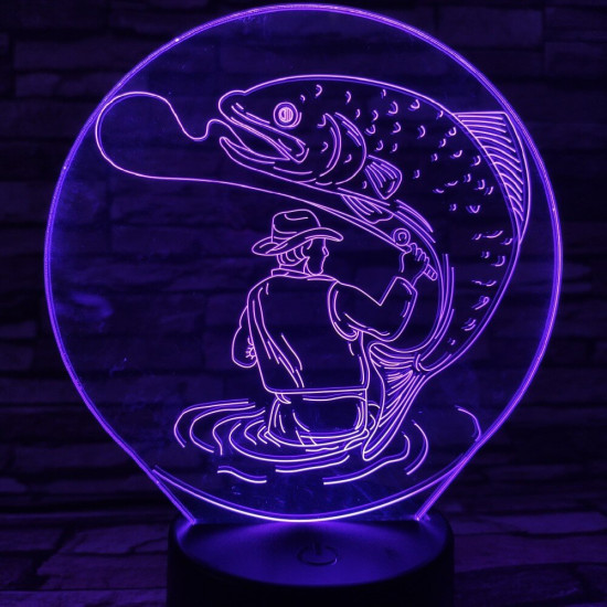 Horgász a kifogott hallal 7 színű 3D led lámpa
