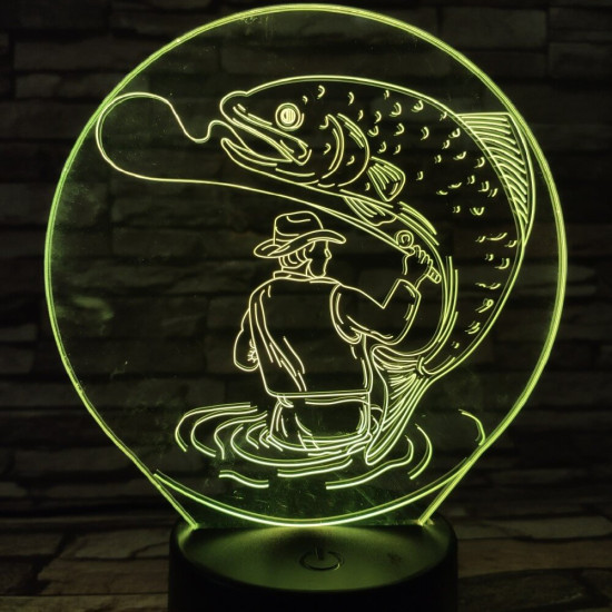 Horgász a kifogott hallal 7 színű 3D led lámpa