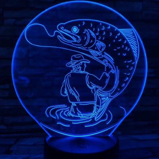 Horgász a kifogott hallal 7 színű 3D led lámpa