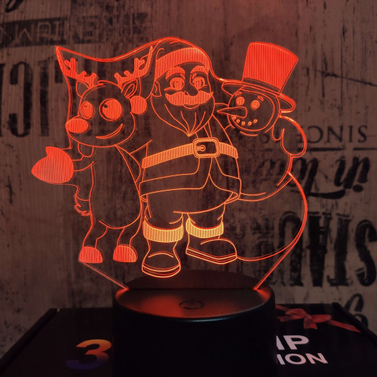 Télapó a Hóember és a Szarvas 7 színű 3D led lámpa