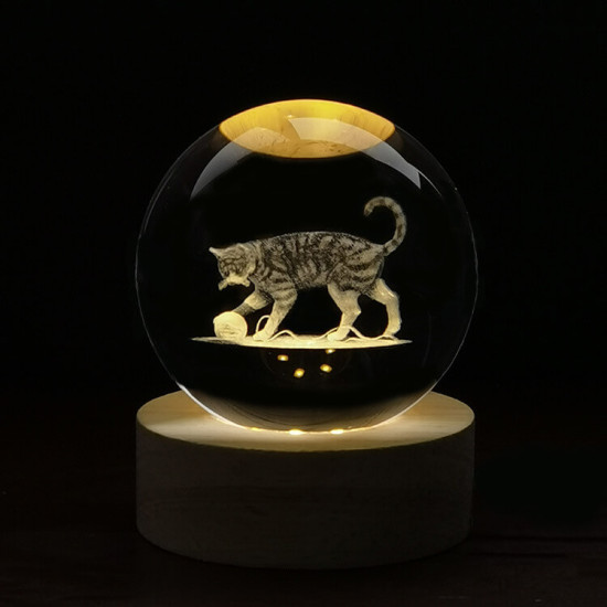 Kristálygömb Macska 7 színű 3D LED lámpa