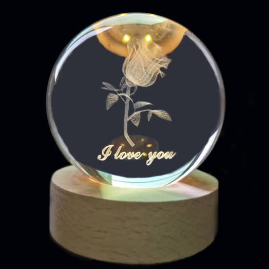 Kristálygömb Rózsa 7 színű 3D LED lámpa