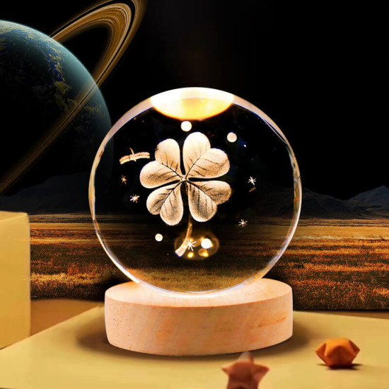 Kristálygömb Négylevelű lóhere 7 színű 3D LED lámpa