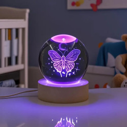 Kristálygömb Pillangó 7 színű 3D LED lámpa