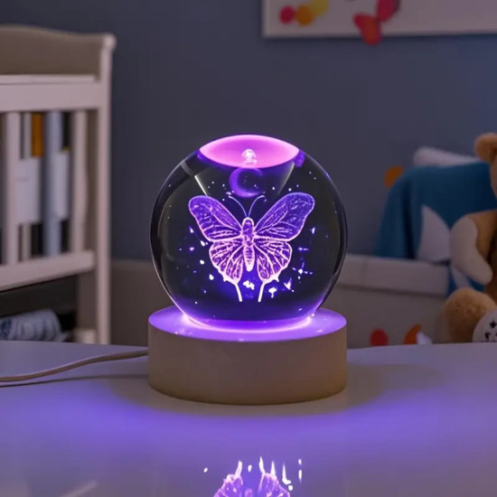 Kristálygömb Pillangó 7 színű 3D LED lámpa