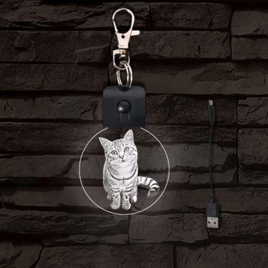 Macska világító LED-s kör kulcstartó