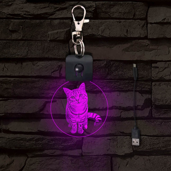 Macska világító LED-s kör kulcstartó