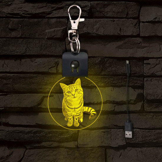 Macska világító LED-s kör kulcstartó