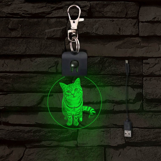 Macska világító LED-s kör kulcstartó