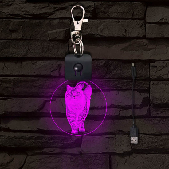 Cica világító LED-s kör kulcstartó