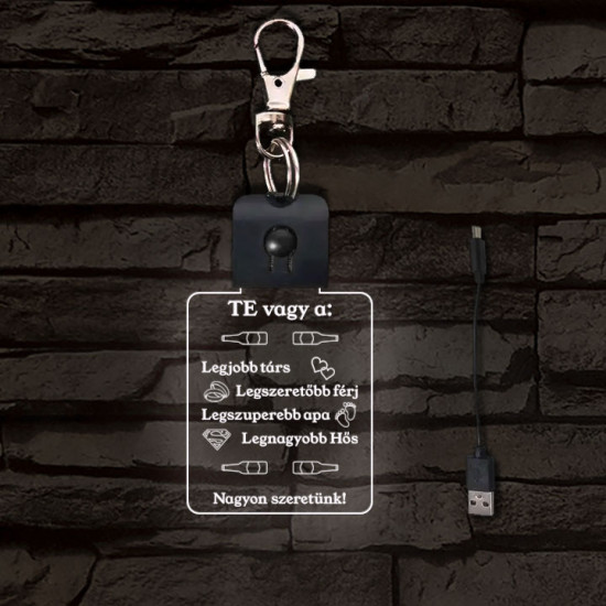 Nagyon szeretünk apák napjás világító LED-s téglalap kulcstartó