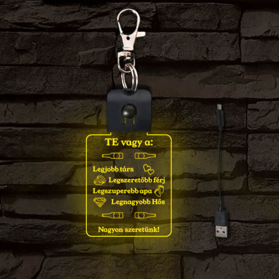 Nagyon szeretünk apák napjás világító LED-s téglalap kulcstartó