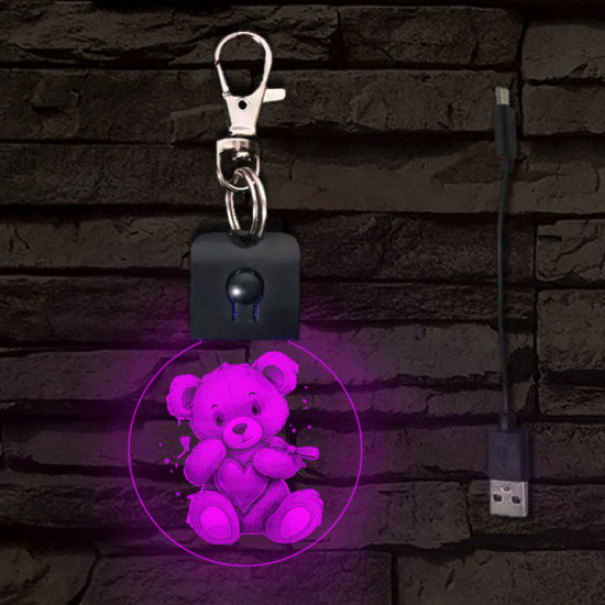 Maci szívvel világító LED-s kör alakú kulcstartó