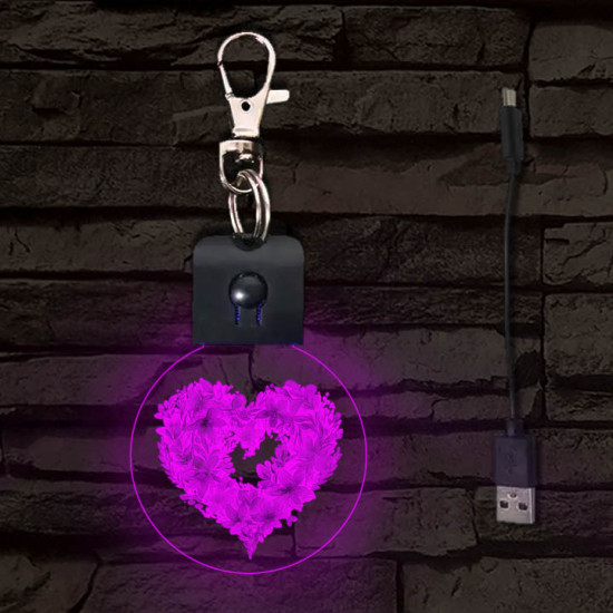 Szívvirágok világító LED-s kör alakú kulcstartó