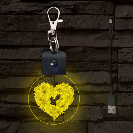 Szívvirágok világító LED-s kör alakú kulcstartó