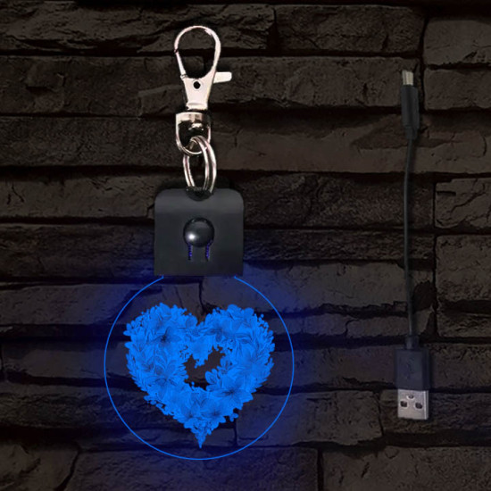 Szívvirágok világító LED-s kör alakú kulcstartó
