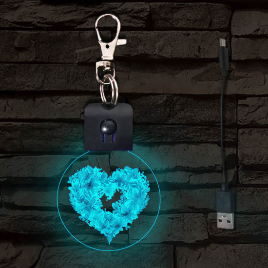 Szívvirágok világító LED-s kör alakú kulcstartó