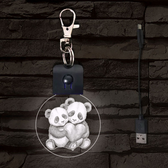 Panda szerelem LED-es kör alakú kulcstartó