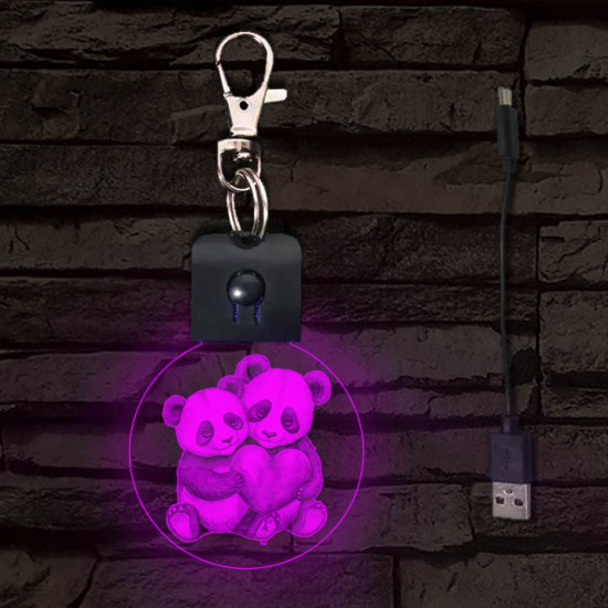 Panda szerelem LED-es kör alakú kulcstartó