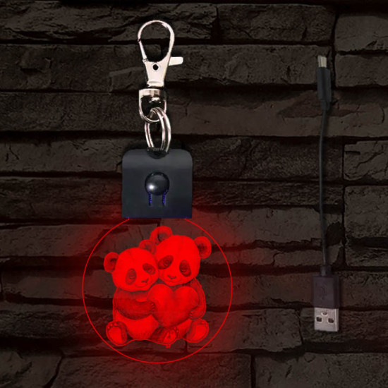 Panda szerelem LED-es kör alakú kulcstartó