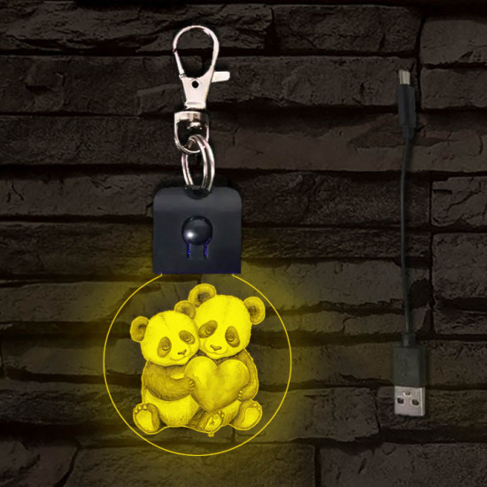 Panda szerelem LED-es kör alakú kulcstartó
