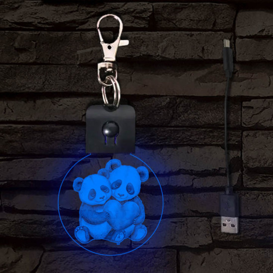 Panda szerelem LED-es kör alakú kulcstartó