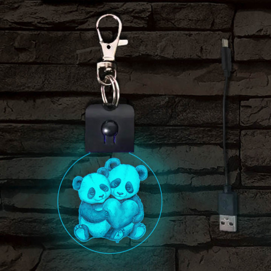 Panda szerelem LED-es kör alakú kulcstartó