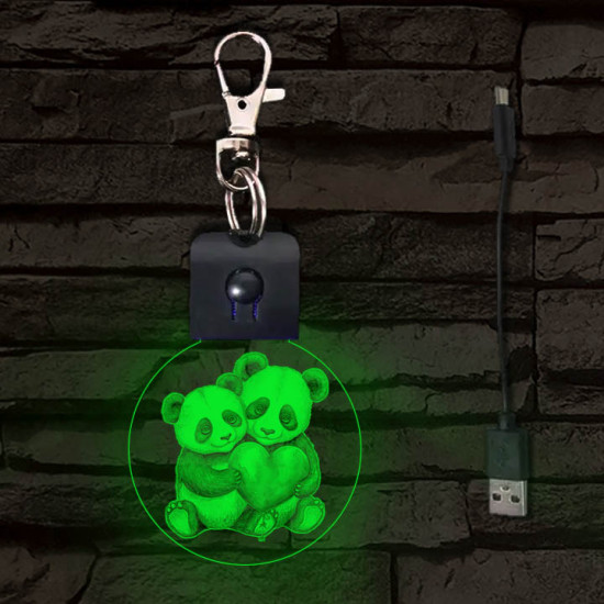 Panda szerelem LED-es kör alakú kulcstartó