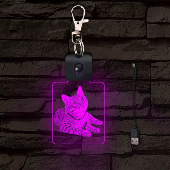 Fekvő cica világító LED-s kulcstartó